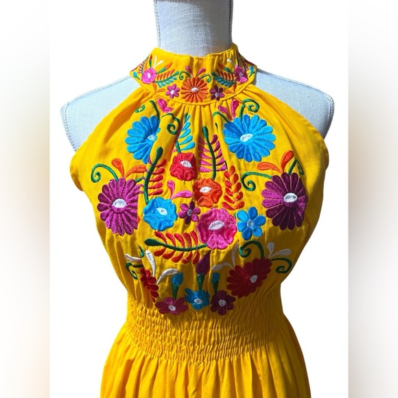 Vibrant Yellow Embroidered Dress- M - Picture 4 of 10